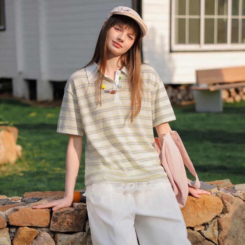 TonLion 2026 Summer Women's Striped Short Sleeve Polo Shirt