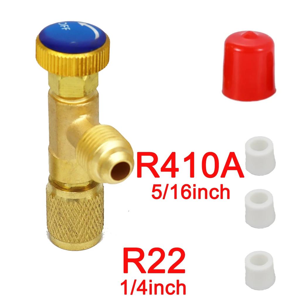 Air Conditioning Refrigerant Safety Valve R410A R22 1/4" 5/16" Refrigeration Charging Safety Liquid Adapter Hand Tool Parts