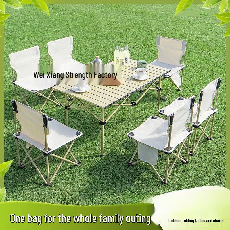 Portable Outdoor Folding Table and Chair Set - Durable Egg Roll Design for Camping, Picnics, & Fishing
