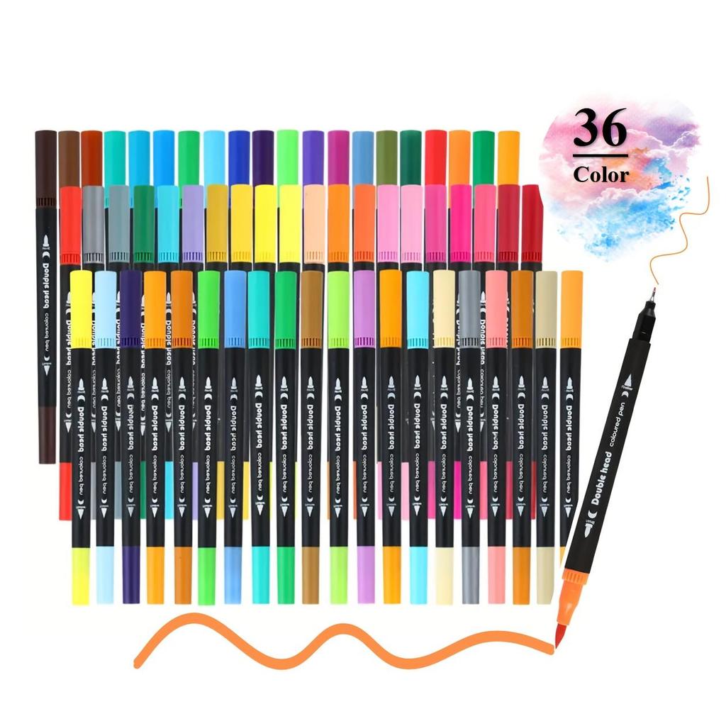 12/24/36/48/120pcs Double Ended Art Marker Pens Set, Suitable for Artist Fine & Brush Coloring Markers, Random Colors