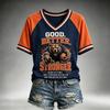 Women's Casual Rugby Print Short Sleeve Neck T-Shirt, Lightweight Breathable Top