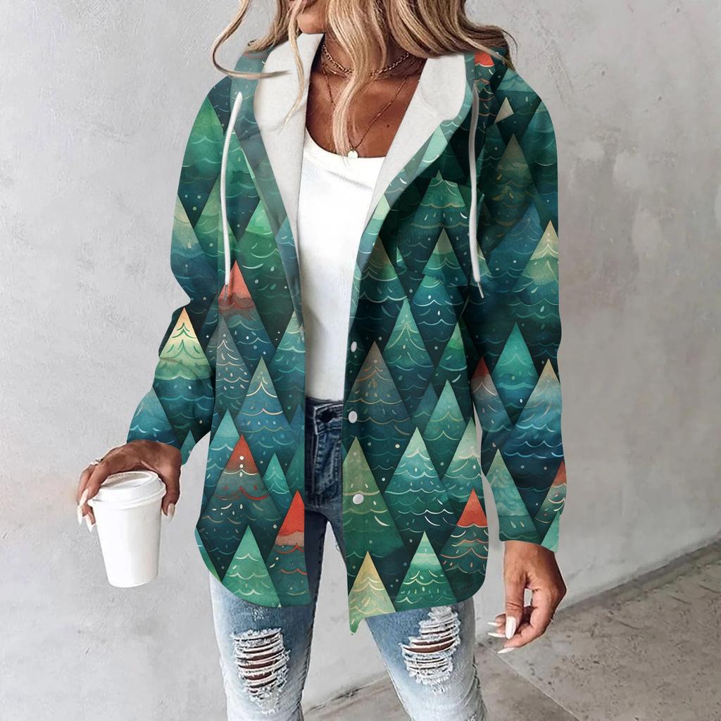 Hettegensere For Kvinner Vinter Varm Genser Knapp Snøring Hette Trykk Jakke Kåpe