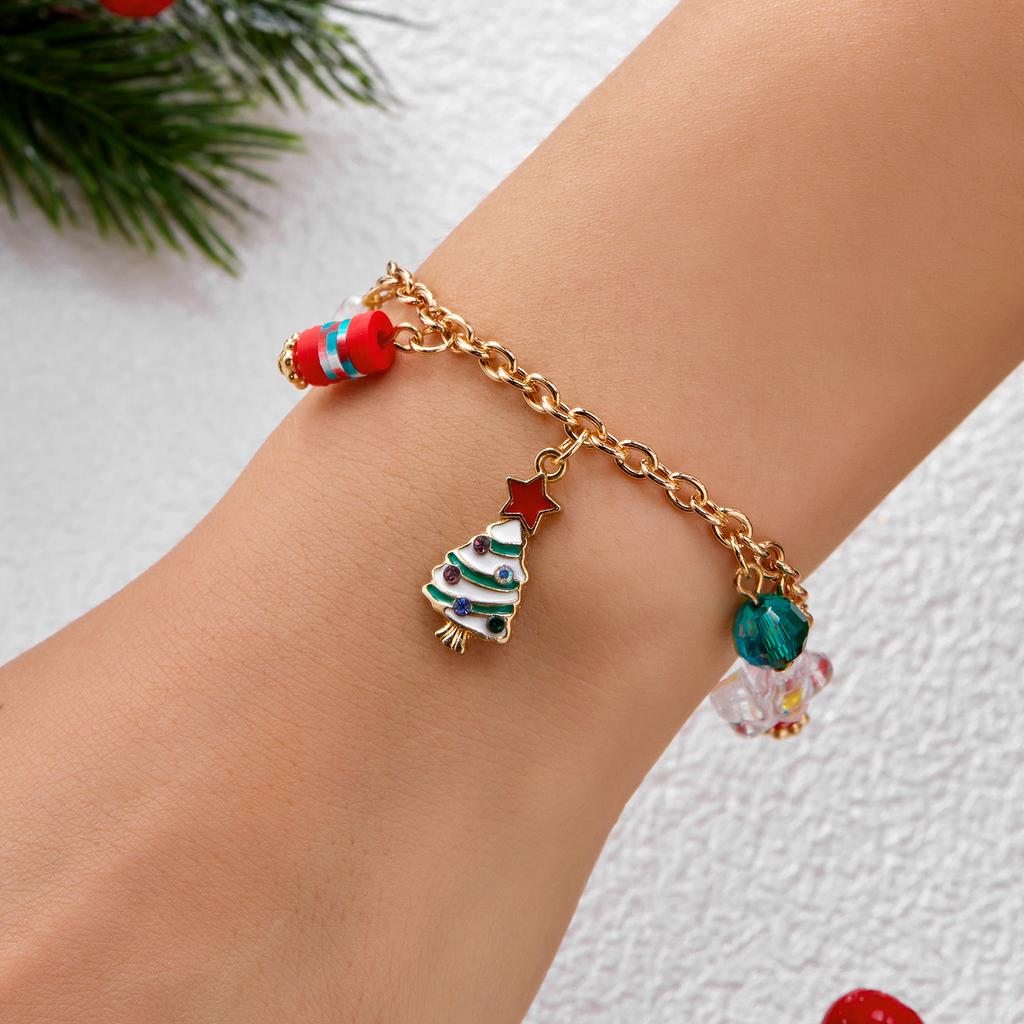 Christmas Tree Santa Claus Delicate Necklace Bracelet Set for Women Xmas Boot Snowflake Cute Fashion Party Festival Jewelry Gift