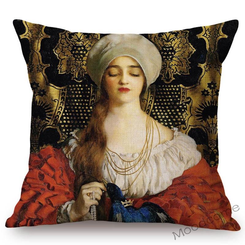 World Famous Painting Home Decorative Sofa Pillow Case Pre-Raphaelite Young Lady Vanity Oil Painting Art Linen Cushion Cover