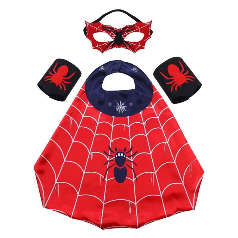 Spider-Man Children Cape Mask Set Halloween Cosplay Super Hero Costume Unisex Kids Performance Outfit Red Black Spiderman Costume Accessory