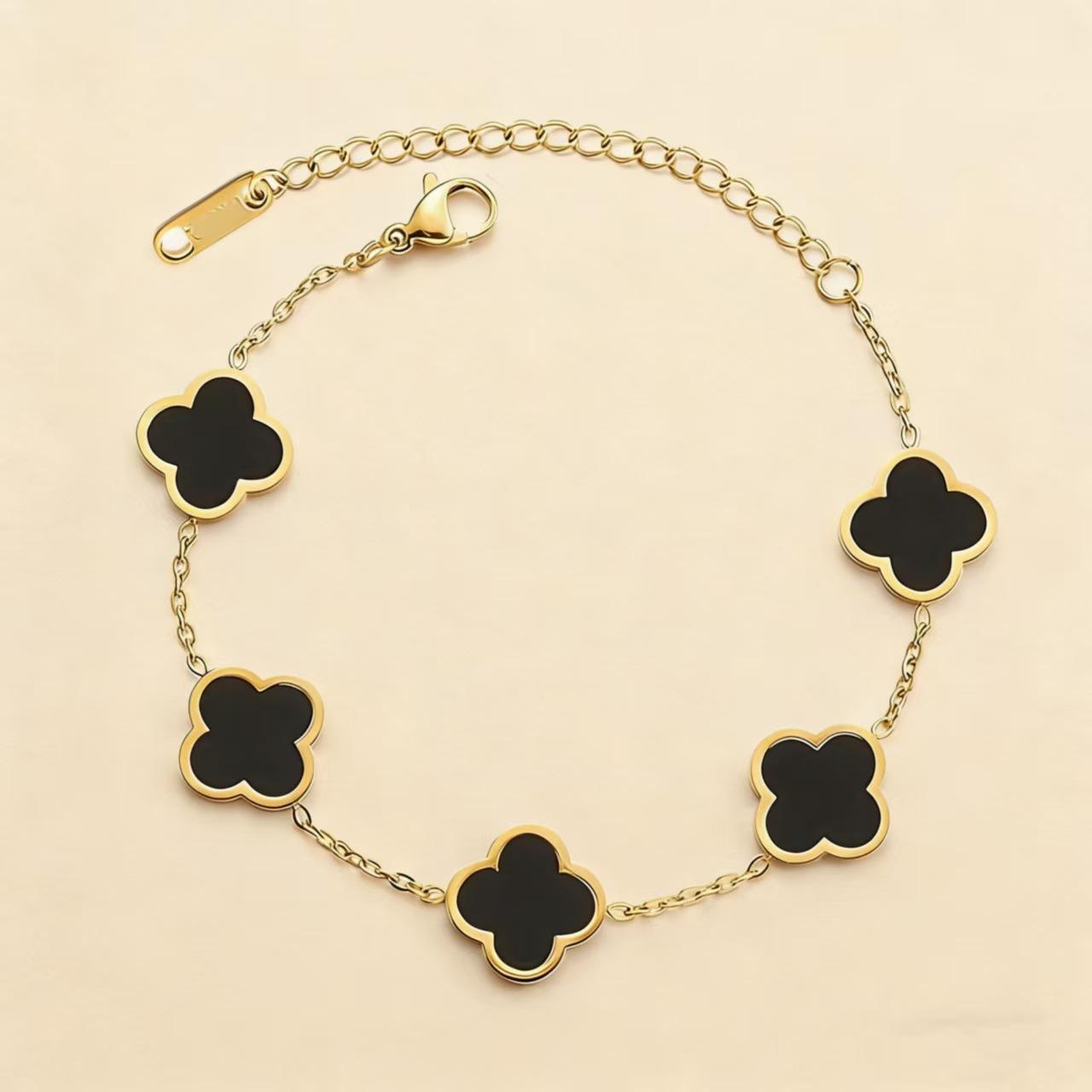 Stylish New Smooth Four-leaf Clover Bracelet Titanium Steel Double-sided Women s Bracelet