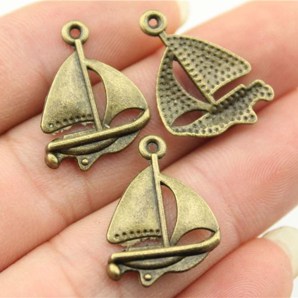 20pcs Life-Ring Ships Wheel Helm Rudder Sailboat Charms Tibetan Bronze Silver Color Pendants Antique DIY Handmade Craft
