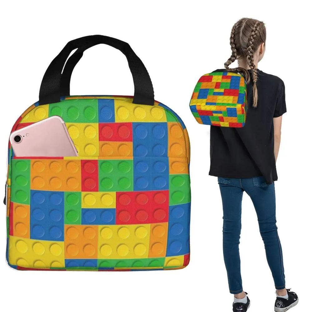 Colorful Bricks Blocks Toys Design Insulated Lunch Bag for Women Children Leakproof Food Boxes Thermal Lunch Box Tote