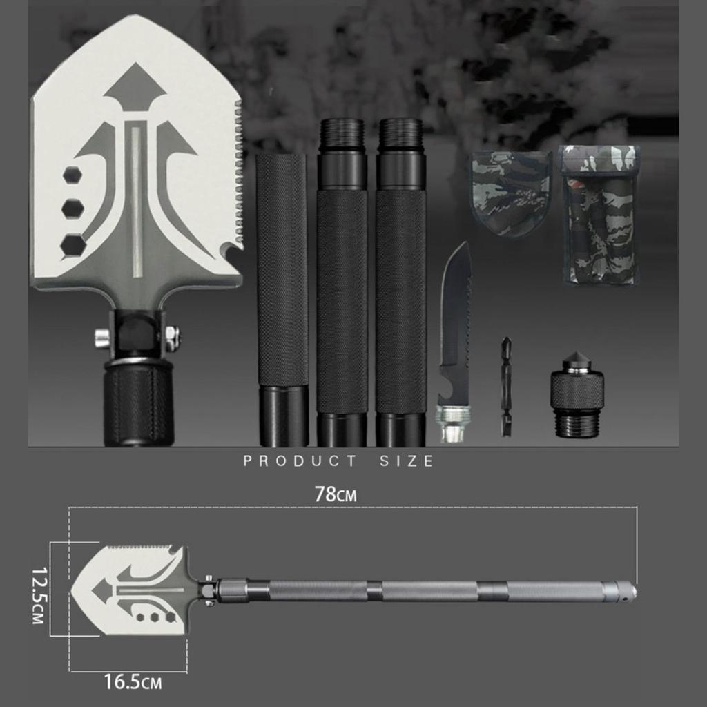 Survival Shovel Axe, Outdoor Survival Pocket Tool Extended Handle Survival Axe, Storage Bag for Camping, Backpacking, Emergency