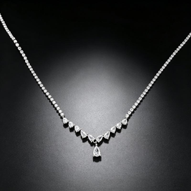 Elegant V-Shaped Zircon Water Drop Tennis Necklace - Formal Wear Versatile Neck Chain