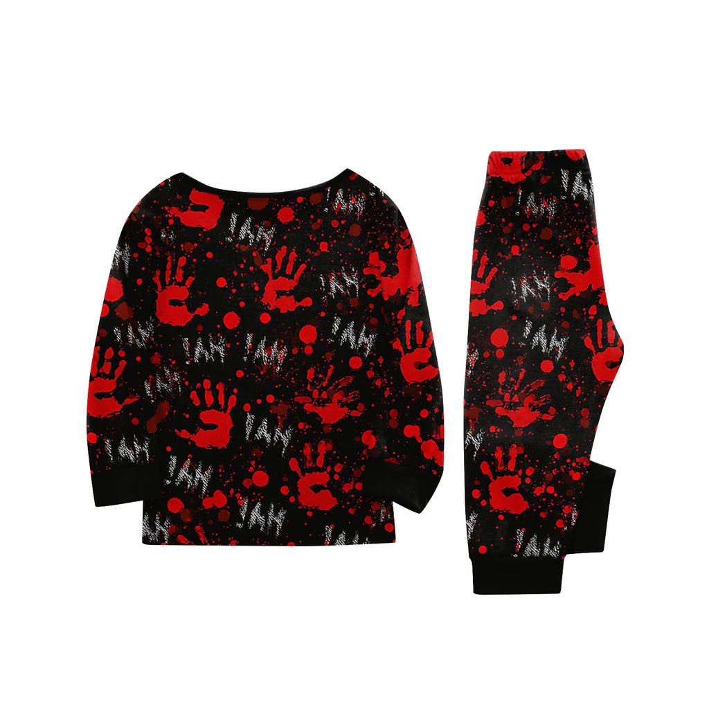 Family Matching Halloween Print Pajama Set with Long Sleeve Top and Pants for Parents and Kids