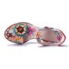 Johnature Echtes Leder Handgefertigt Barockstil Retro Blume Bequem Quadratischer Absatz High Heels Sandalen