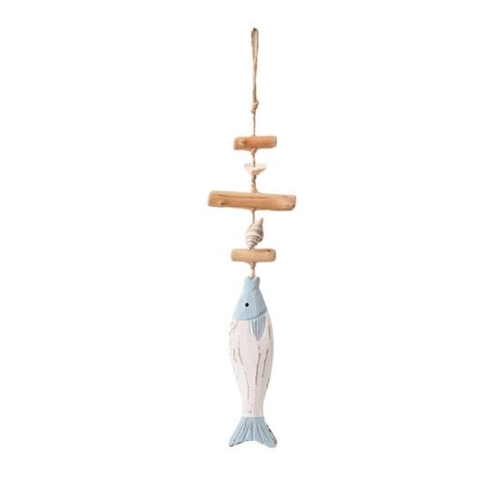 

Small Fish Pendant with Hemp Rope Easy to Hang No Drilling Handmade Solid Wood Coastal Style Wall Ornament белый