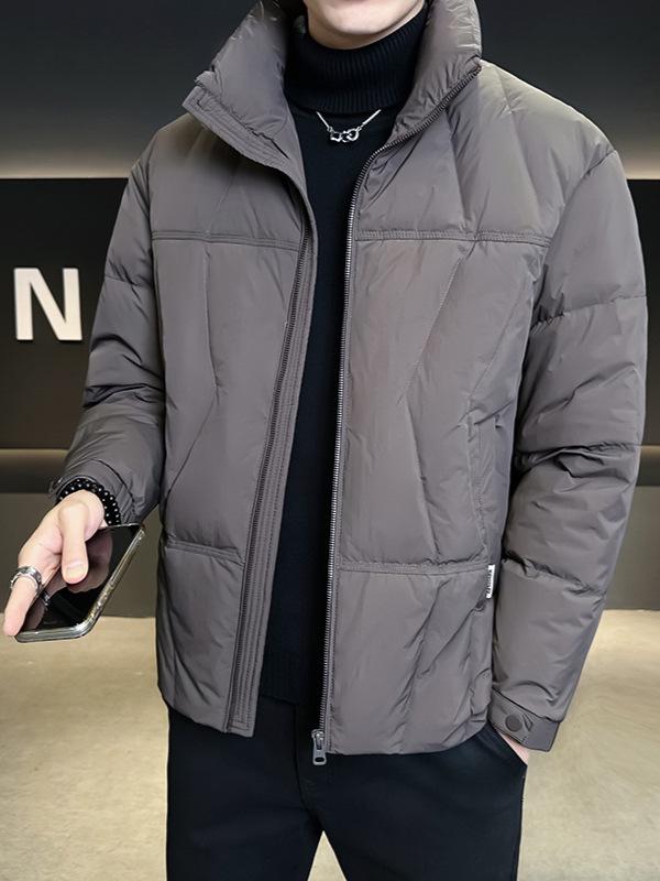 Herren Kurzmantel mit Stehkragen - Wintermodetrend 2025, Vielseitiger Verdickter Weißer Entendaunenmantel