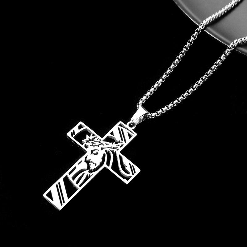 Hip Hop Punk Crown of Thorns Jesus Cross Necklace for Men Stainless Steel Gold Plated Crucifix Pendant Necklaces Jewelry