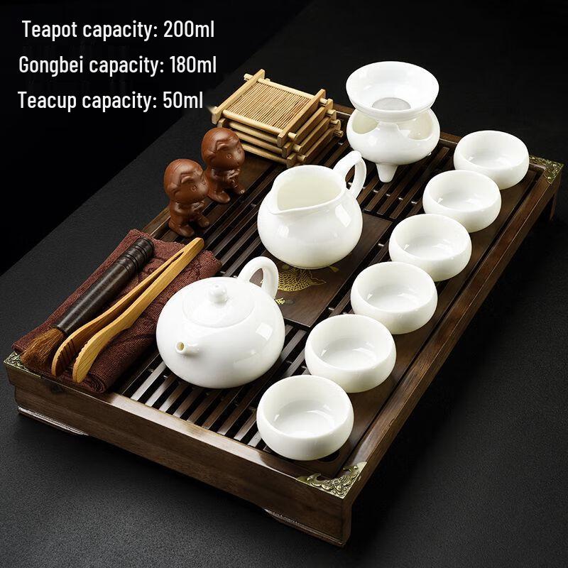 Zisha Ceramic Gongfu Tea Set with Solid Wood Tray