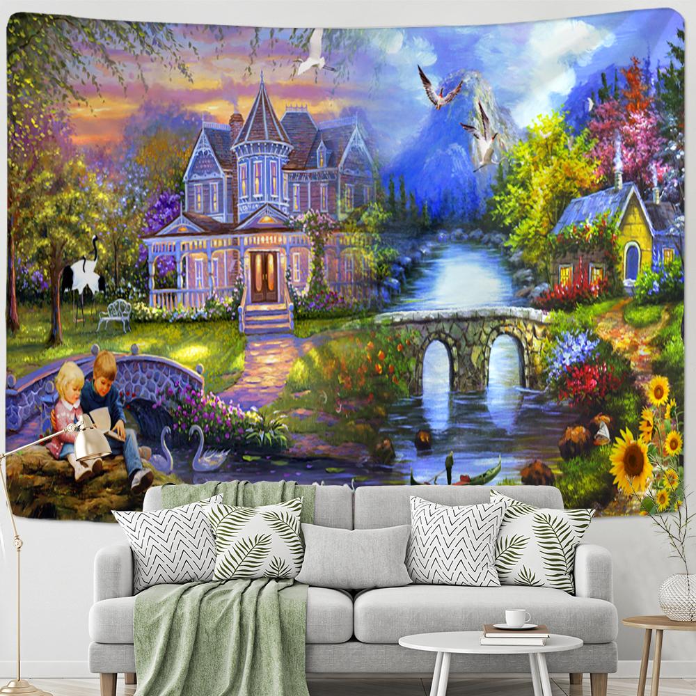 

Парусная лодка картина маслом гобелен настенный художественный тапиз хиппи богемный стиль эстетика комнаты домашний декор 95x70cm