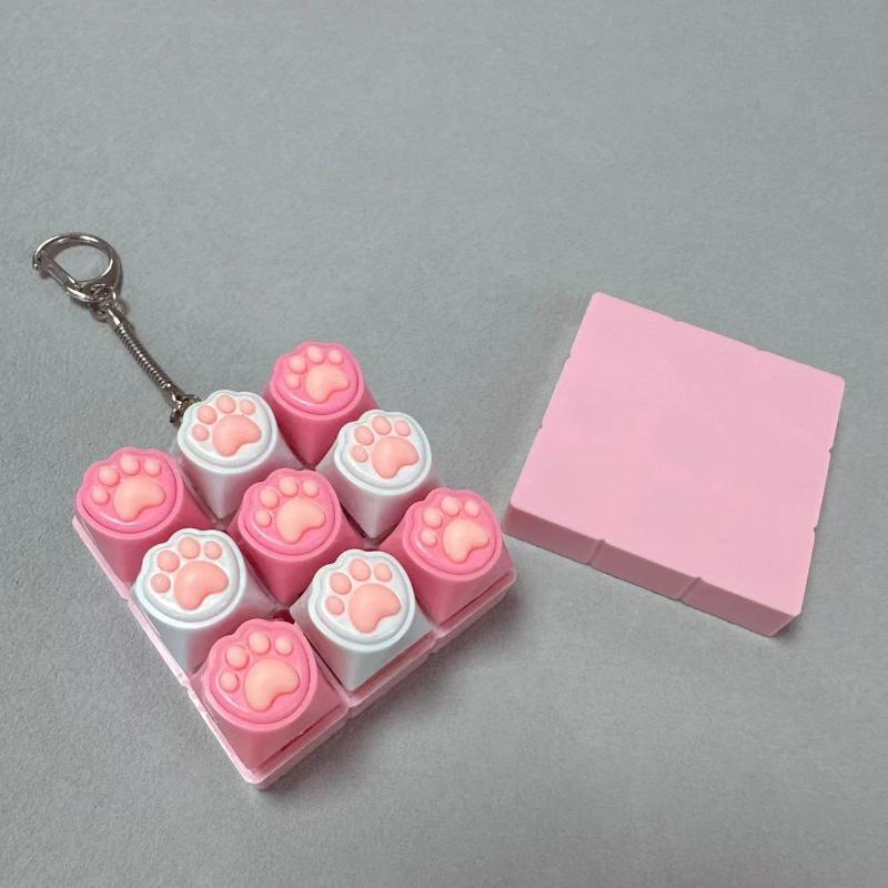 9 Keys Silent Keyboard Keychain Creative Cat Paw Keycap Fidget Toys Stress Relief Toys For Kids Adults Gift