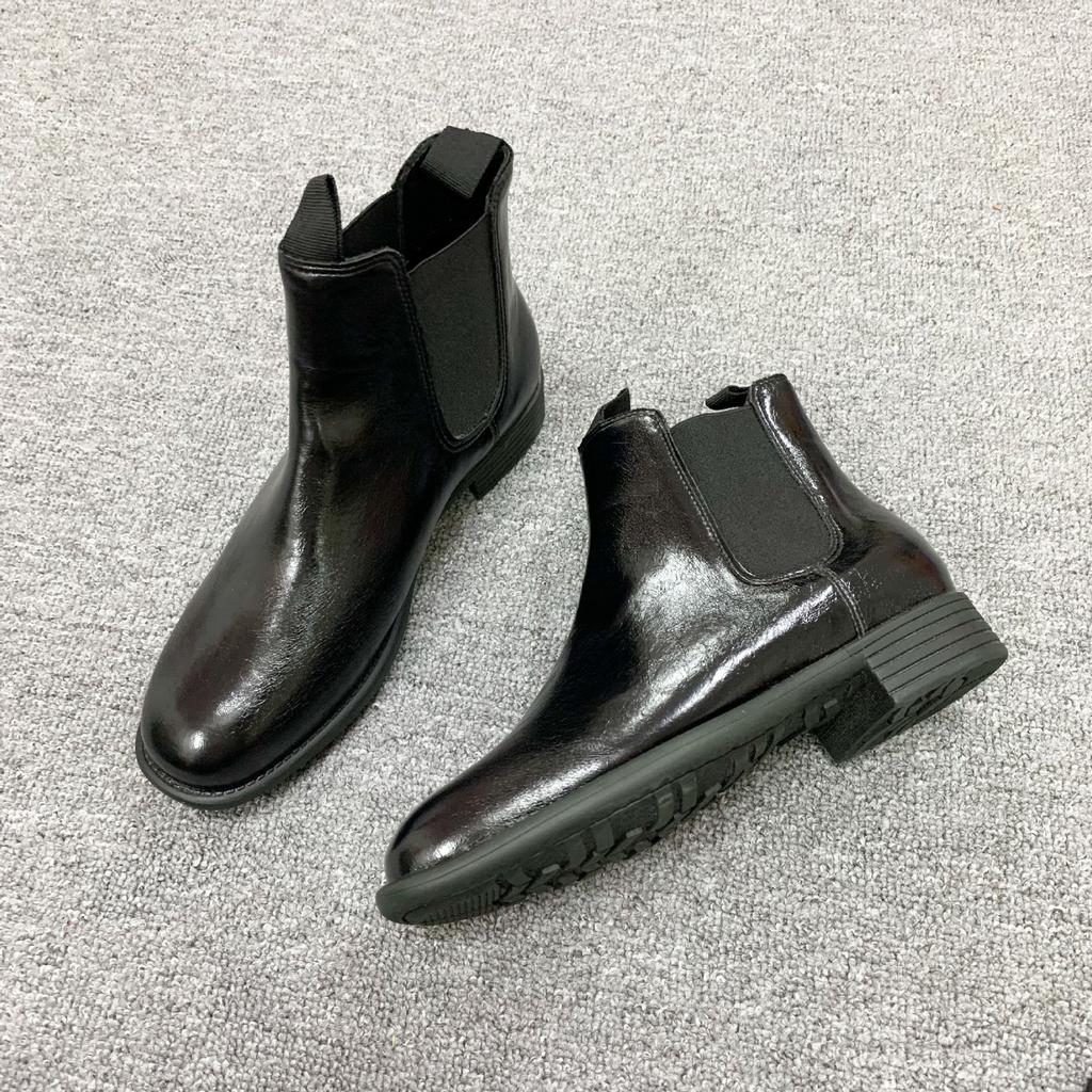 Spot second hair! Grape mother same shoes Italian style folds fashionable low tube Chelsea autumn and winter short boots women