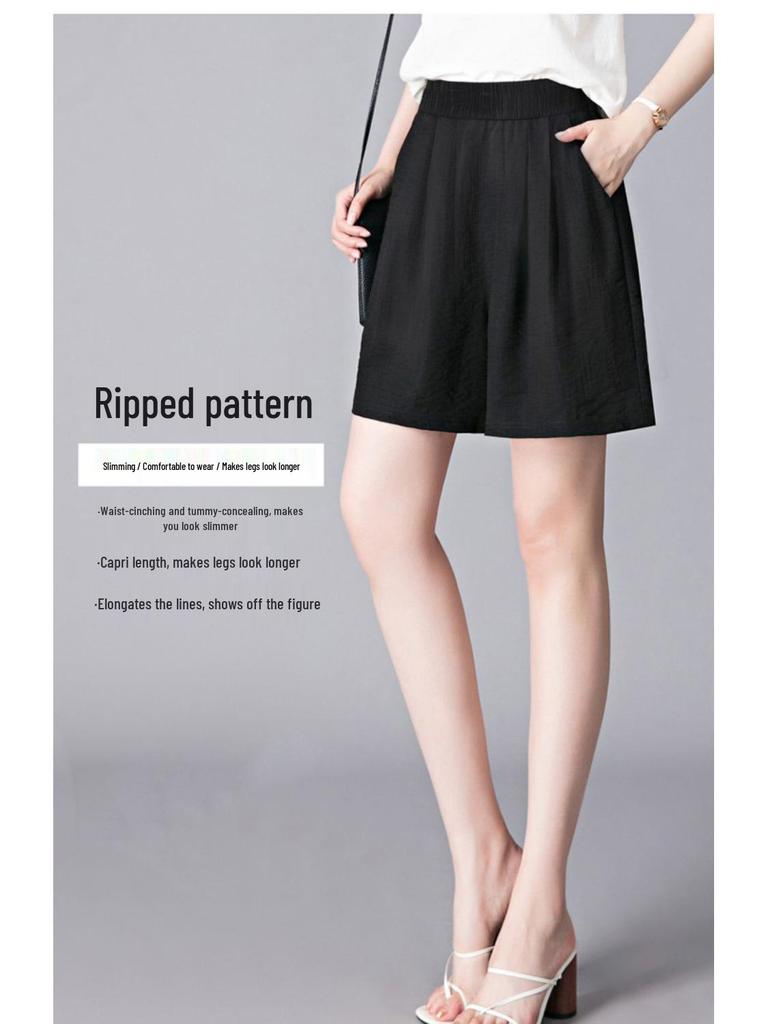 Ice Silk Women's Plus Size Summer Capris: Loose Straight, High Waist, Casual Wide Leg Shorts