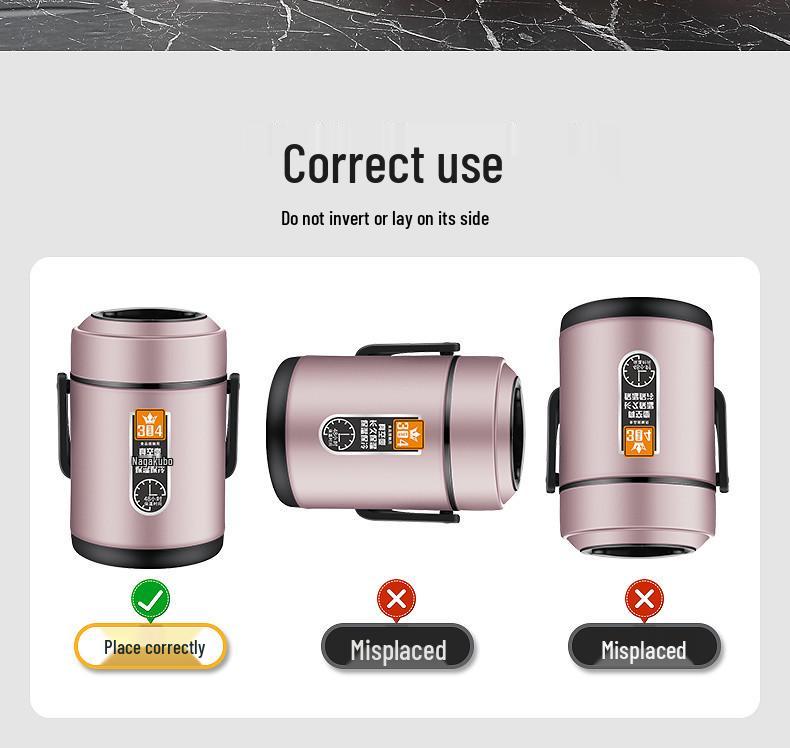 Large Capacity 304 Stainless Steel Double-Layer Insulated Lunch Box with Lid - Food Grade for Office Workers and Students