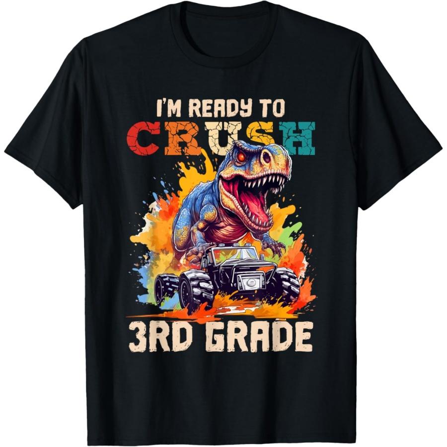 Kids Im Ready To Crush 3rd Grade Monster Truck Dinosaur Boys T-Shirt S
