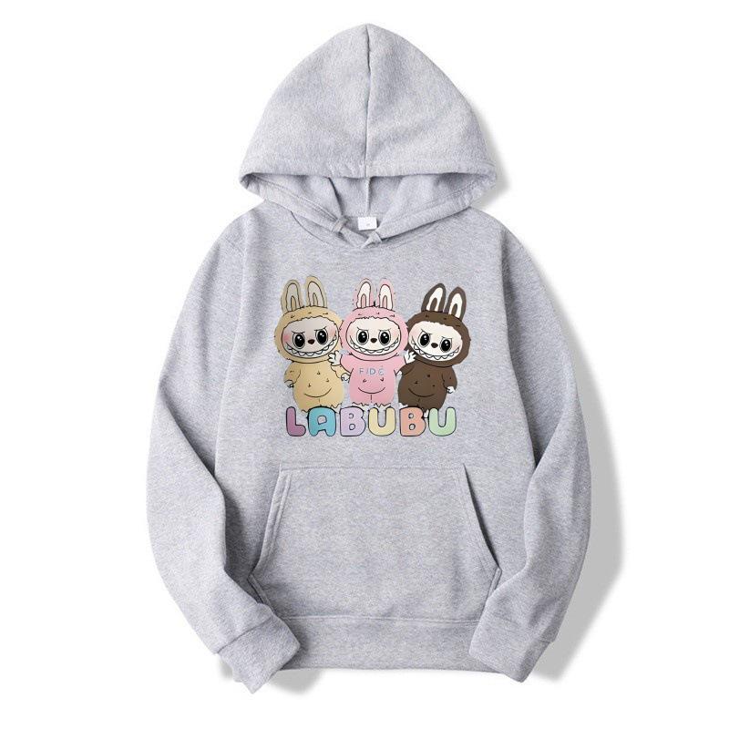 

Children s Labubu2025 Hooded Sweatshirt: European-American Fashion Trend for Mid-Child Autumn/Winter 150cm светло-серый