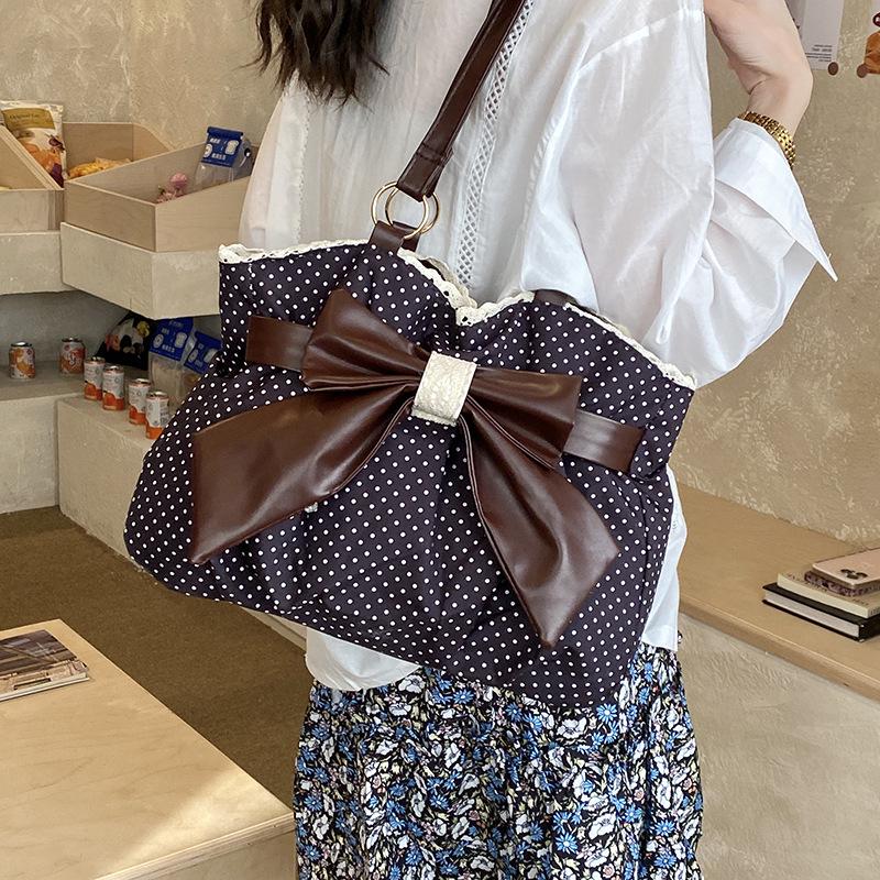 Frühling/Sommer 2026 Gepunktete Schleife Spitze Große Kapazität Schultertasche für Damen