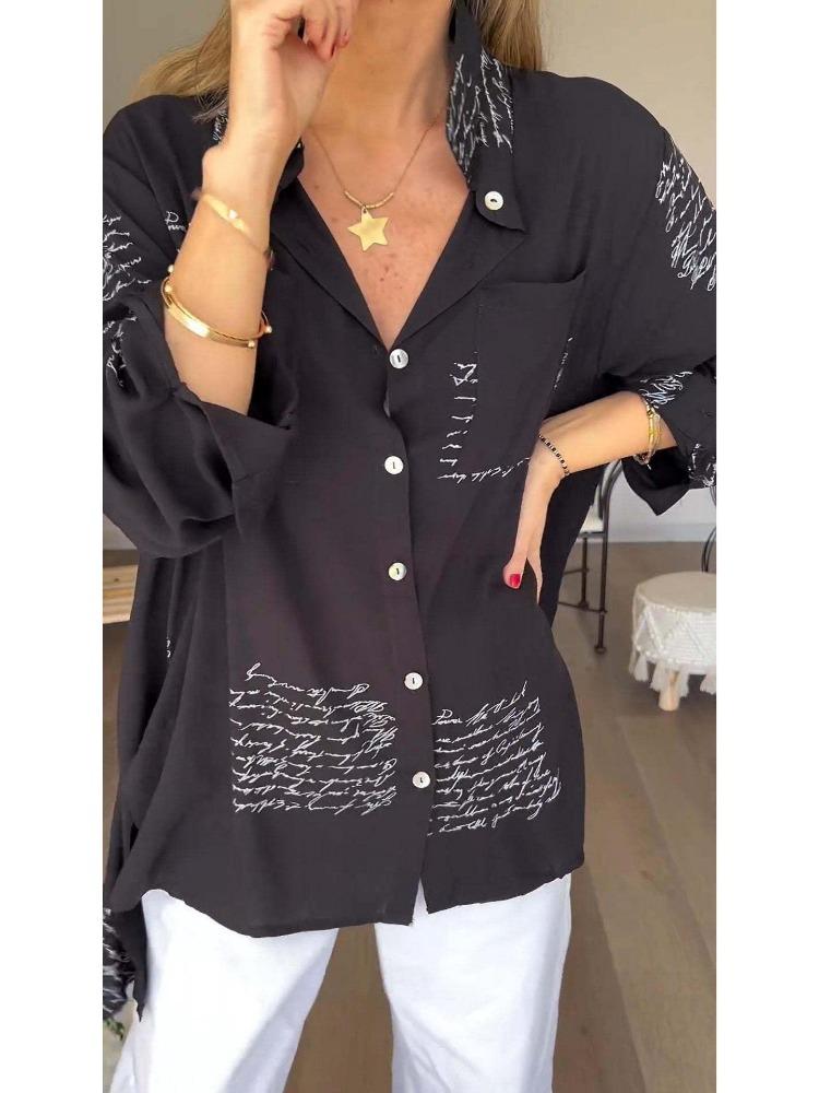 2024 Spring Summer Sexy Print European American Fashion Womens Loose Swallowtail Shirt