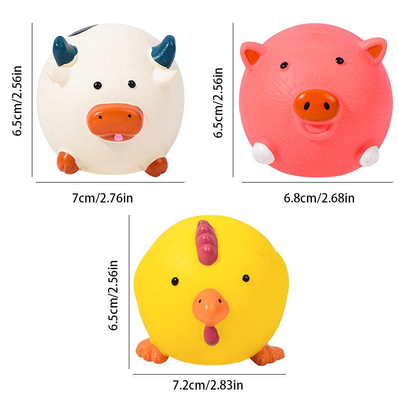 Squeaky Round Pet Toys - Pig & Chicken Head Shapes, Chew Toys for Puppies, Teeth Cleaning & Grinding, Durable Dog Play Toys,