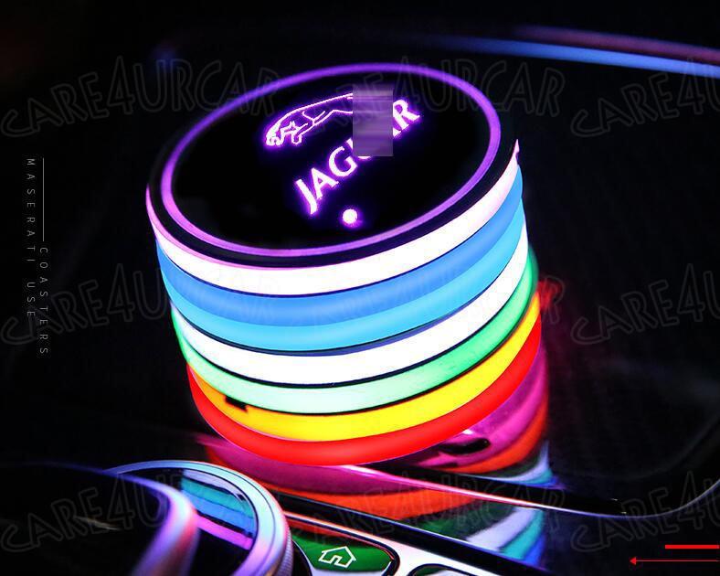 

2pcs Led Car Cup Holder Pad Mat For Jaguar Auto Atmosphere Lights Gift Xmas