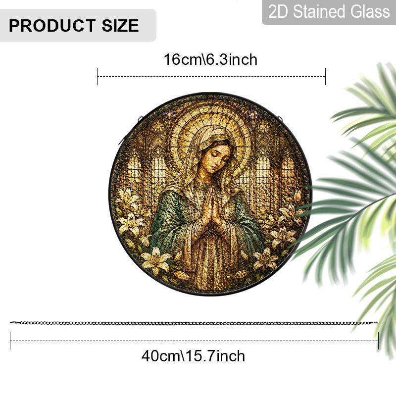 2D Flat ReligiousStained Glass Suncatcher, 6.3/7.87 Inch Religious Madonna Suncatcher, Pray Christmas Stained Glass Window Hanging Ornament