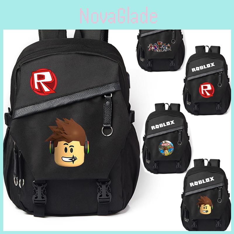 Unisex Roblox Pattern Canvas Backpack With Durable Material And Multiple Storage Compartments