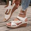 Wedge heel sandals women's summer new hollow flower thick sole one-word sandals beach women's sandals
