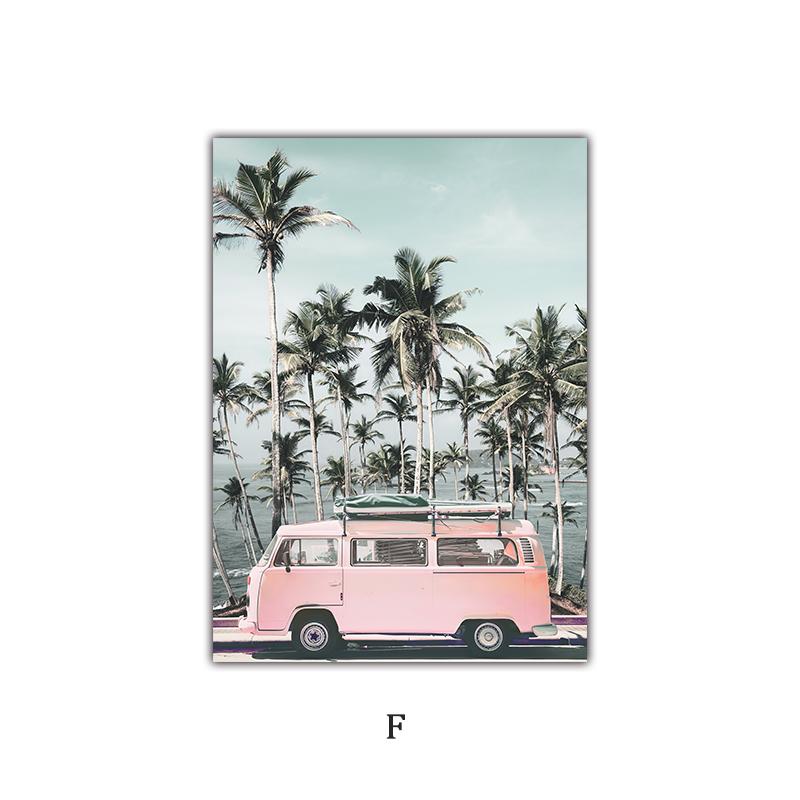 Summer Seaside Scenery Beauty Palm Tree Surfboard Nordic Poster Landscape Decoration Painting Canvas Art Wall Picture HD Print