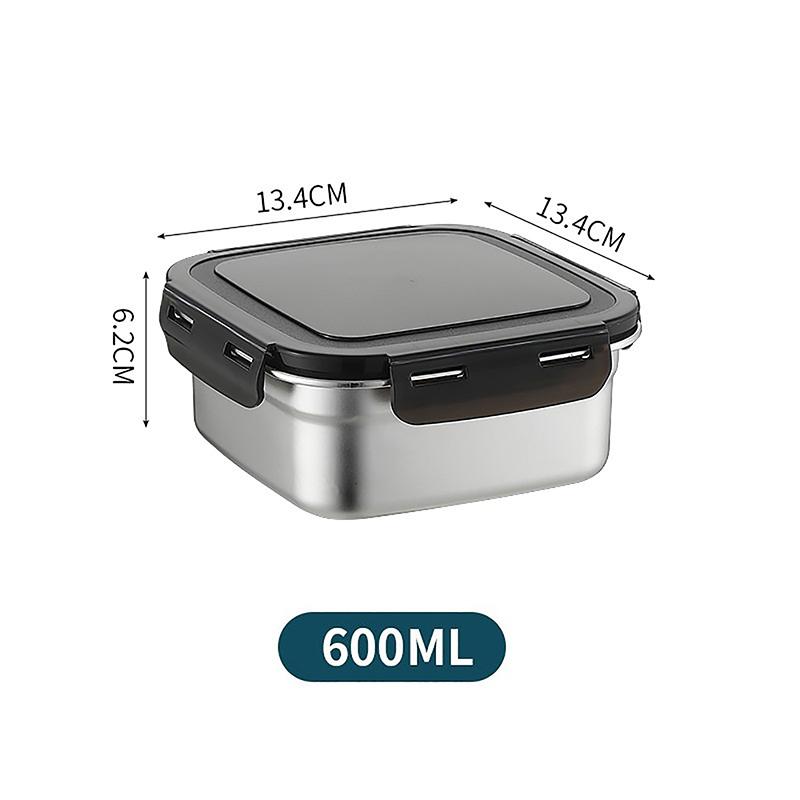 Stainless Steel Food Container Fresh Keeping Box Sealed Lid Crisper Lunch Meal Prep Storage Fridge Kitchen Set Round Square Bowl