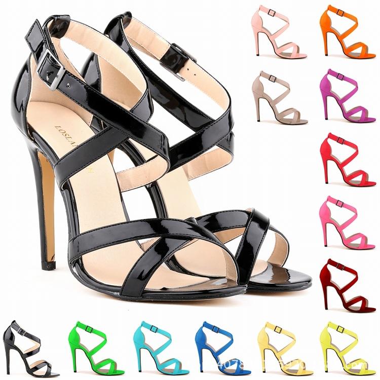 Cheap Newest Women Shoes Pumps Faux Pu Sexy Open Toe Ankle Straps High