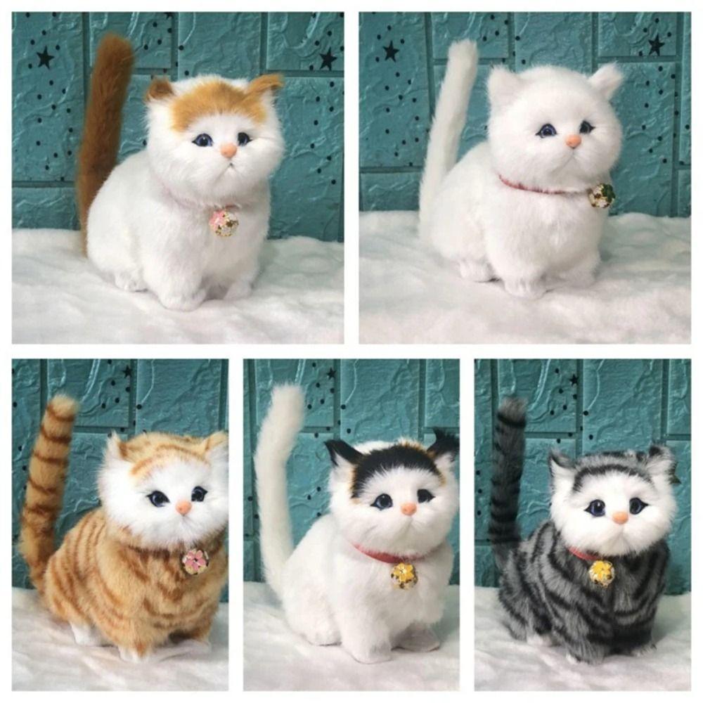Fluffy Simulation Cat Plush Toy Cute Imitation Cat Plush Doll Plush Cats with Sound  Easter Gifts