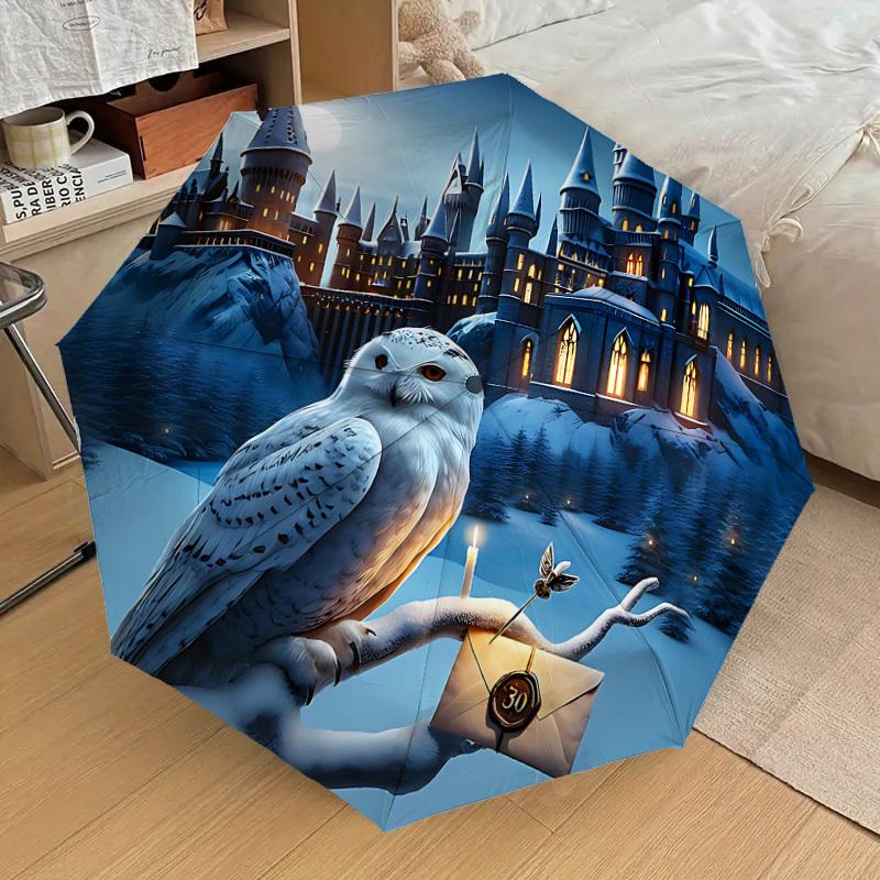 1PC Hogwarts Owl Umbrella-8-Rib Reinforced, Automatic Open, Lightweight & Durable, Cute Fashion Accessory for Outdoor, D2672