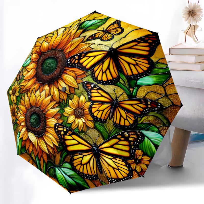 

1pc Sturdy 8-Bone Auto Umbrella, Butterfly Umbrella, Digital Printed, Foldable Umbrella for On-the-Go Outdoor Use
