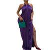 New spring women's clothing, European and American dresses, elegant solid color French neck skirt long dress