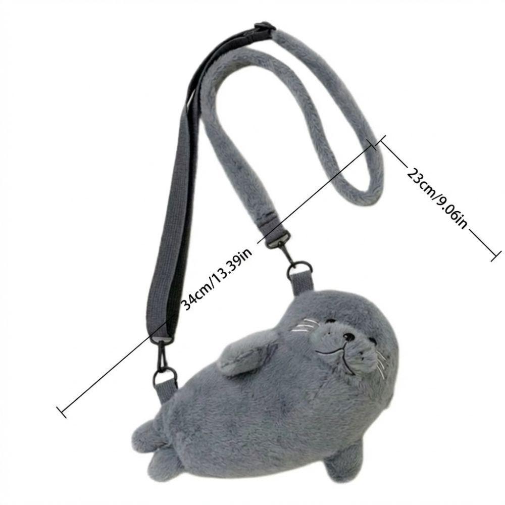 Soft Fluffy Cute Seal Shoulder Bag Cartoon Adjustable Straps Crossbody Bag Fabric Lightweight Phone Bag Women's Accessories