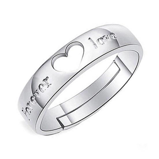 Silver Plated Forever Love Zircon Heart Adjustable Couple Ring
