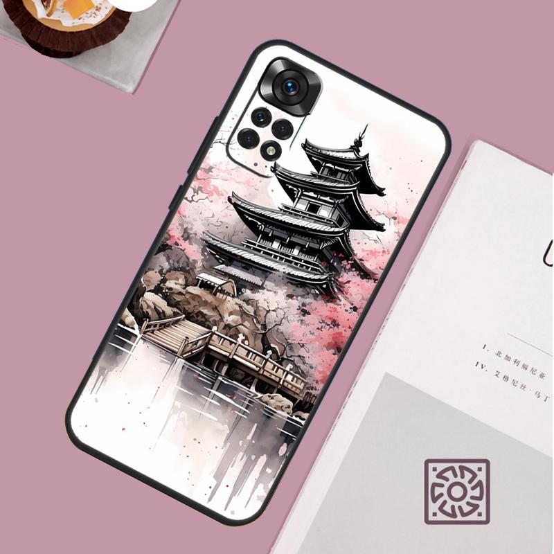 Japanese Art Temple Sakura Phone Case For Redmi Note 13 Pro 12 11 10 9 8 Pro 9S 10S 11S 12S 10A 9C 10C 12C 13C Cover