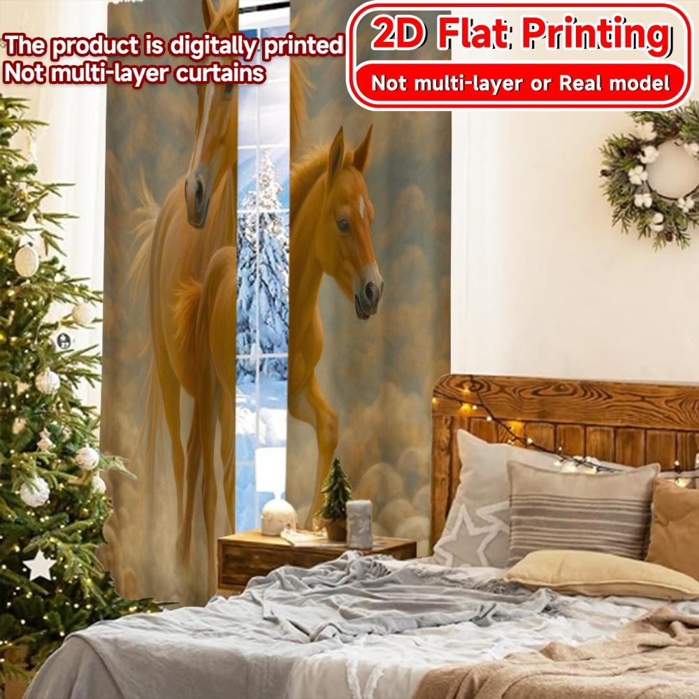 2D Flat Printing  2pcs Gallop Duo Print Popular Curtains Prints Light Filtering Curtains Festive for Grey   Semi-Transparent