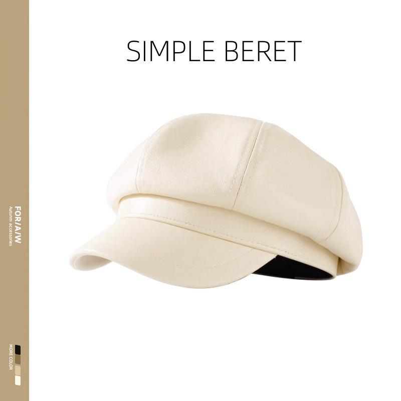 

Осенне-зимняя женская восьмиугольная шляпа из искусственной кожи, большой окружности головы, подчеркивающая лицо, маленький берет, повседневная универсальная шляпа художника One Size