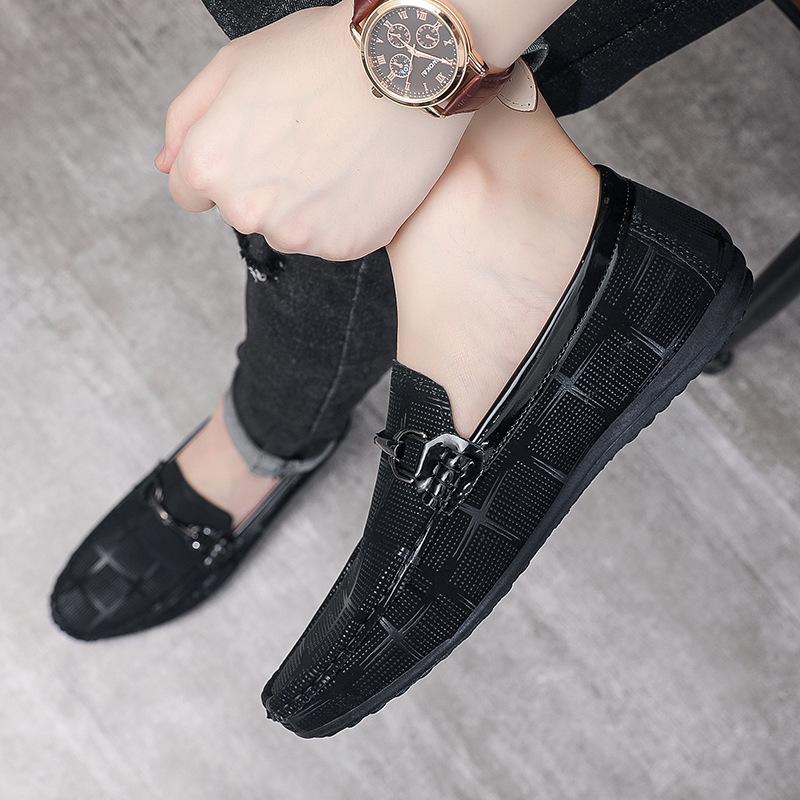 2024 Summer New Men's Shoes Versatile Classic Printing Soft Leather Soft Sole One Pedal Doudou Shoes Trendy Shoes