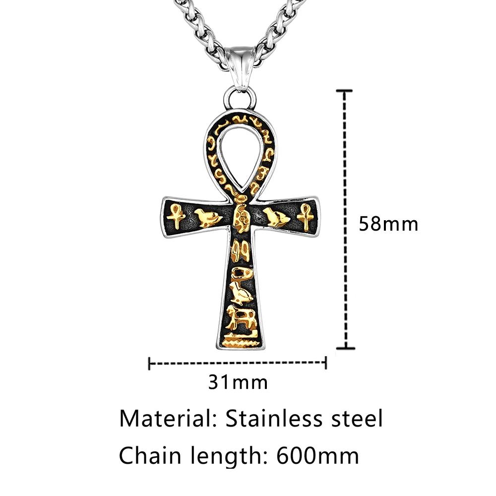 Starověké egyptské náhrdelníky Ankh Cross pro muže a ženy z nerezové oceli, věčný život, přívěsek, unisex, amulet, šperky, klíčenka, lano