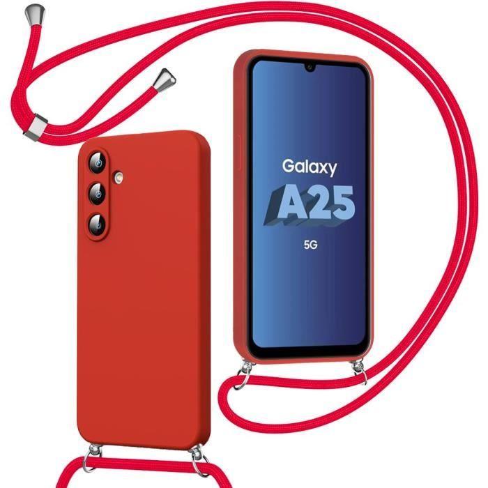 Coque - BOOLING - pour Samsung Galaxy A25 5G - Antichoc - Cordon Réglable - Rouge