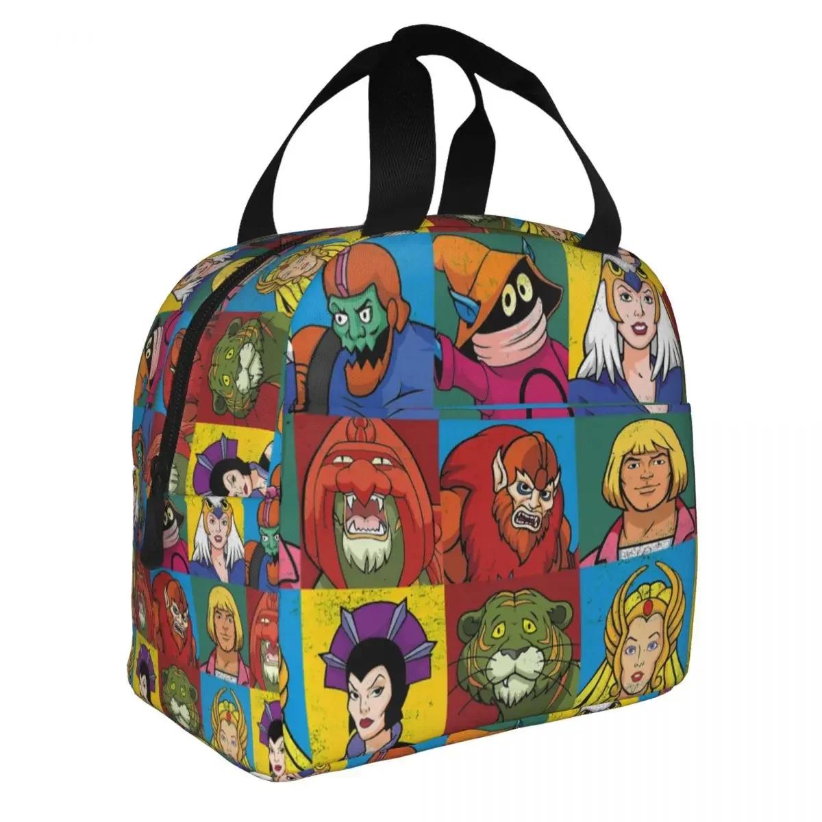 

He Man And Friends Insulated Lunch Bag Cooler Bag Lunch Container Masters Of Universe Skeletor Heman 80s Cartoon Tote Lunch Box 22x20x13CM бежевый